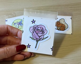 Pretty Pink and Purple Rose, small water resistant die-cut sticker. Lovely small gift for friend, birthday, Christmas stocking filler