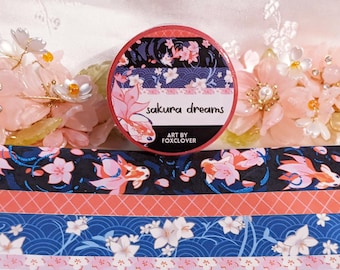 Sakura Dream - Fish and floral japanese style foil Washi Tape Set | scrapbooking material | journaling material