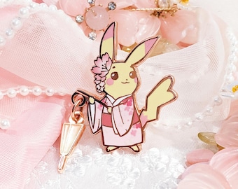 Hanami Set: Kimono Hard Enamel Pin | Rose Gold Plated | Cute Gift | Pin Collectors | Cherry Blossom | Sakura