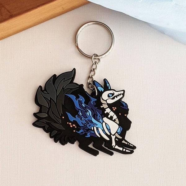 Flaming Wolf Skeleton Keychain | Halloween Keychains | blue fire | demon dog | Spooky Gift | Ghost | furry