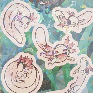 Axolomelodien | Axolotl Sticker Bogen | Niedliches Kawaii Geschenk | Für Musik-Liebhaber | für Tierliebhaber | holographische Sticker