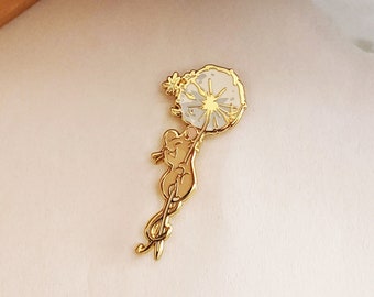 Blumen Mäuschen Set: Pusteblume - Hard Emaille Pin | Vergoldet | Nettes Geschenk | Pin Sammler | Originalkunstwerk