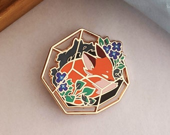 Terrarien: Fuchs und Morning Glories - Hard Emaille Pin | Rosévergoldet | Nettes Geschenk | Pin Sammler | Originalkunstwerk