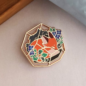 Terrariums: Fox and Morning Glories - Hard Enamel Pin | Rose Gold Plated | Cute Gift | Pin Collectors | Original Art