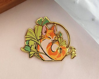 Ginkgo Katze Hard Emaille Pin | Gold | Geschenk für Katzenliebhaber | Orange getigert | Schwarze Katze | Weiße Katze | Friedlich | Zubehör