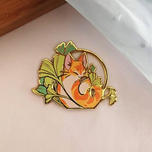 Ginkgo Cat Hard Enamel Pin | Gold | Gift for Cat Lovers | Orange Tabby | Black Cat | White Cat | Peaceful | Accessories