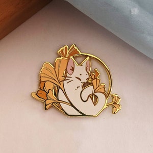 Ginkgo Cat Hard Enamel Pin | Gold | Gift for Cat Lovers | Black Cat | White Cat | Peaceful | Accessories