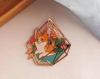 Terrariums: Lotuses and Corgi - Hard Enamel Pin | Rose Gold Plated | Cute Gift | Pin Collectors | Original Art