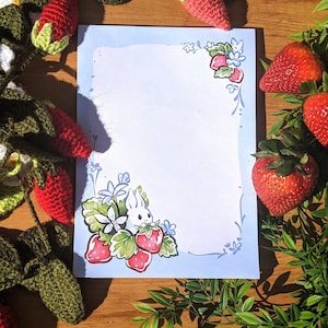 Conejito de fresa de verano / Bloc de notas, Bloc de notas / conejo / lindo, dulce, inocente, divertido y afrutado / regalo para amantes de los animales, dueños de conejos