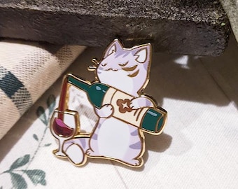 Restaurant Cats: Sommelier - Hard Enamel Pin | Gold Plated | Cute Gift | Pin Collectors | Original Art | Gray Tabby Cat