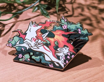 Inkbrush Wolf - Hard Enamel Pin | Sun Goddess | Amaterasu | Gift for Gamers | Nostalgic Gaming Pin | Collectible Pin