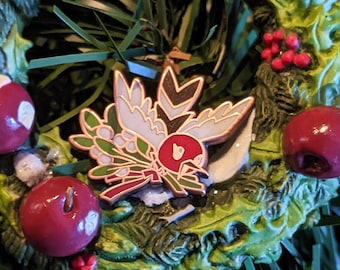 Holiday Classics: Bird and Mistletoe - Hard Enamel Pin | Antique Copper Plated | Cute Gift | Pin Collectors | Original Art | Christmas Pin
