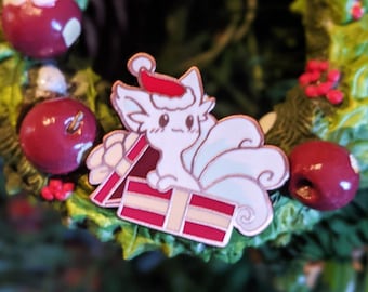 Holiday Classics: Fox Gift - Hard Enamel Pin | Antique Copper Plated | Cute Gift | Pin Collectors | Original Art | Christmas Pin