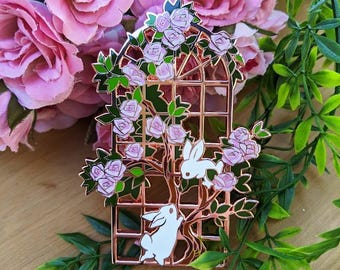 Rose Trellis and Bunny Love - Hard Enamel Pin