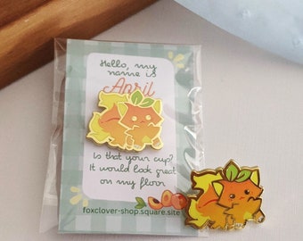 Foxclover Friends: April the Apricat - Hard Enamel Pin | Gold Plated | Cute Gift | Pin Collectors | Original Art | filler pin