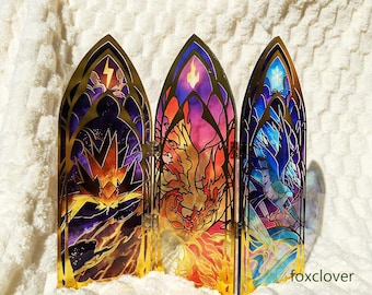 Stained Glass Birds - Fire, Ice, and Thunder Acrylic Standee | Household Decor | Gift for Gamers | Legendary Birds