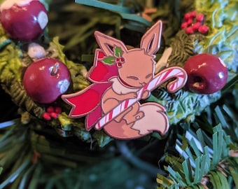 Holiday Classics: Cat and Candy Cane - Hard Enamel Pin | Antique Copper Plated | Cute Gift | Pin Collectors | Original Art | Christmas Pin