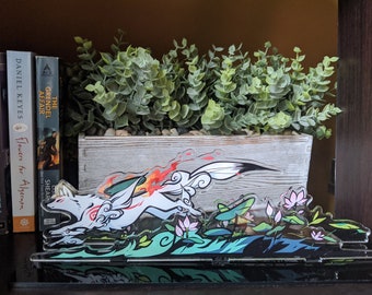 Sun Goddess Wolf Acrylic Standee | Household Decor | Gift for Gamers | Floral Lotus Art Sun Goddess | White Wolf | 2.5D double sided