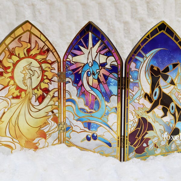Stained Glass Creatures - Sun, Moon, Stars Acrylic Standee | Household Decor | Gift for Gamers | tarot constellation celestial gold foil