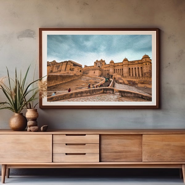 Amber Fort jaipur Photography, Amer fort oilpainting, Wall Art Travel Photography Print, Digital Printable, Instant digital download