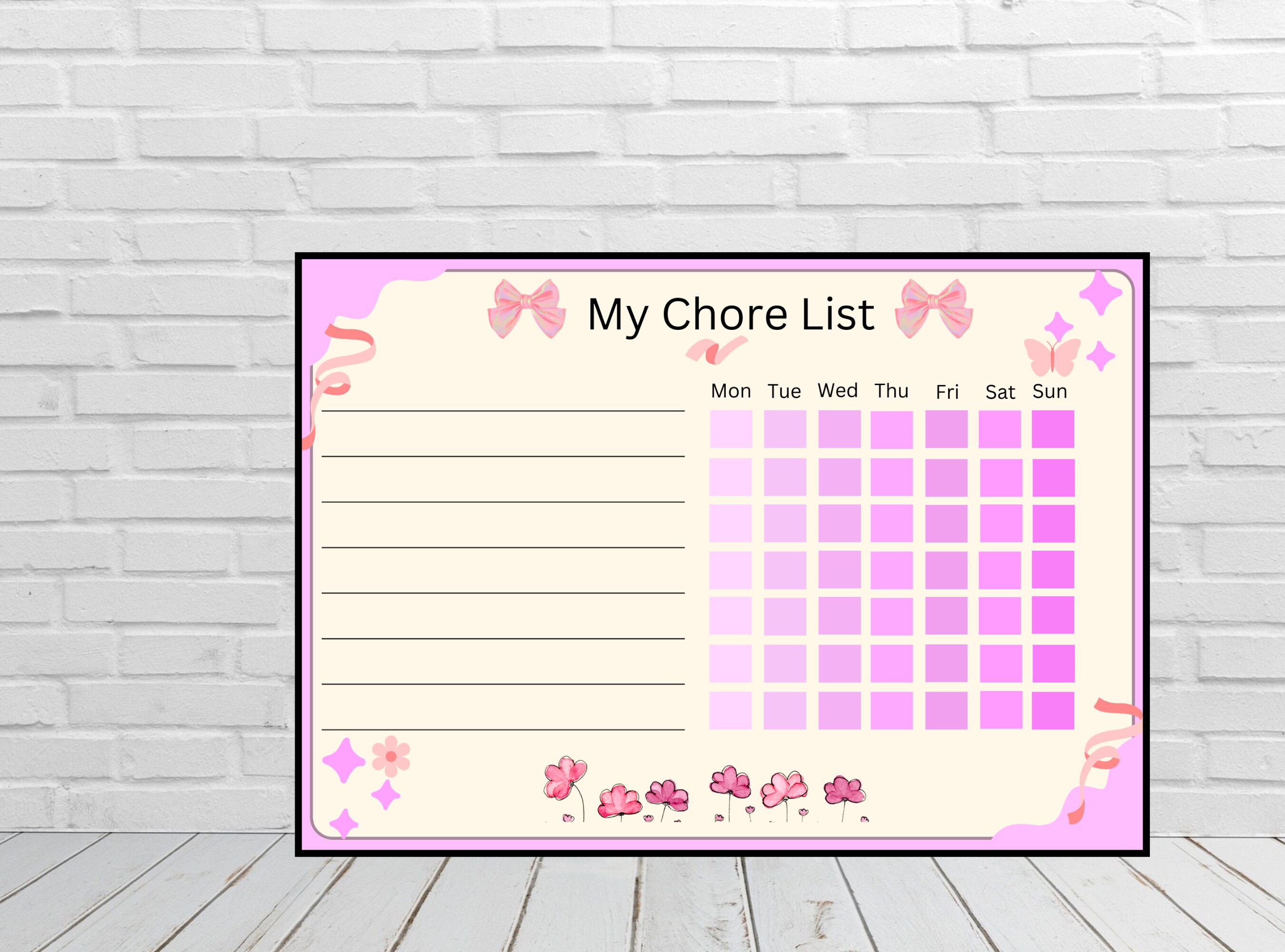 Girls Pink Weekly Chore List, Chore Chart, Kids Chore List, to Do List ...