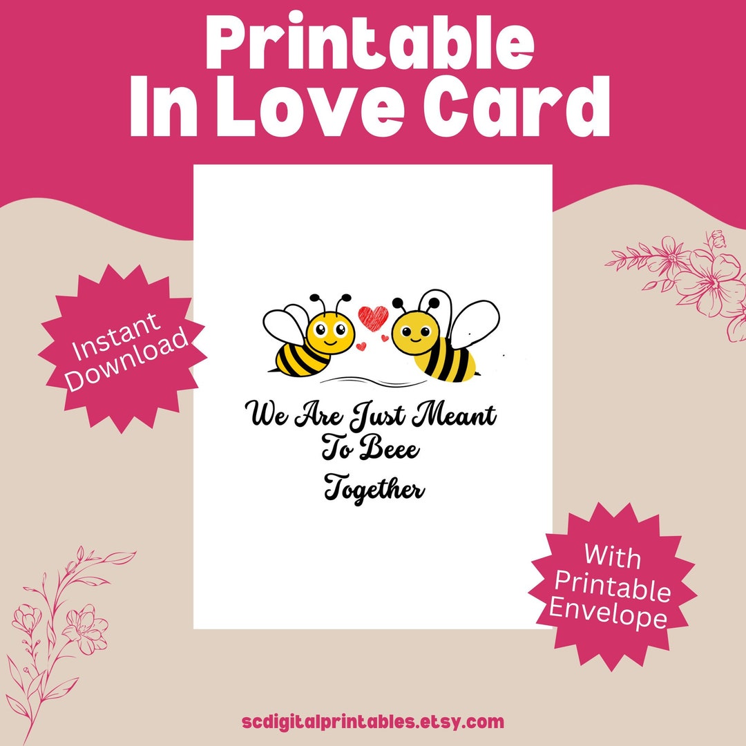 Bee My Valentine Printable Valentine Card Love Heart Happy Valentine Day Anniversary Card