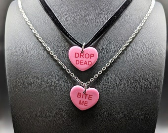 Mean Curse Word Conversation Heart Valentin's Day Resin Cabochon Necklace