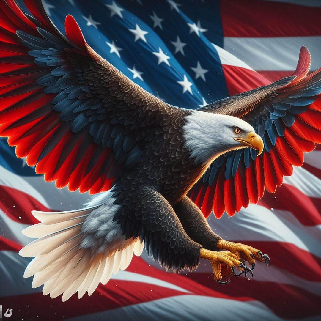American Bald Eagle With Flag Wings – Patriotic Digital Art Print, USA ...