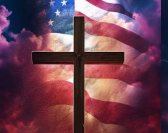 Patriotic Cross Wall Art – American Flag Christian Digital Print, Faith and Freedom Decor, Instant Download