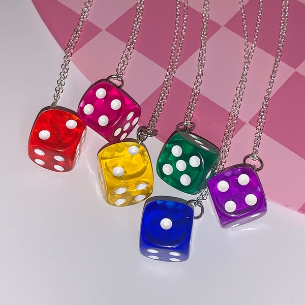 Colorful Dice Necklace | Silver Chain