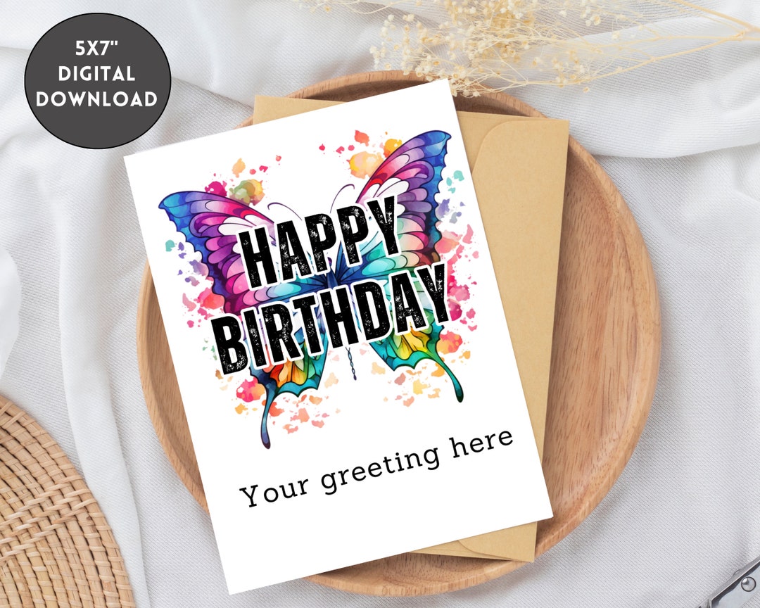 Watercolor Rainbow Butterfly Printable Birthday Card for Girls Birthday ...