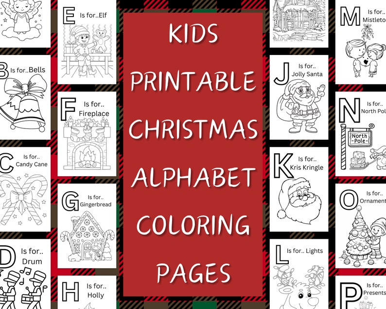 Kids Printable Christmas Alphabet Coloring Pages 26 Fun - Etsy