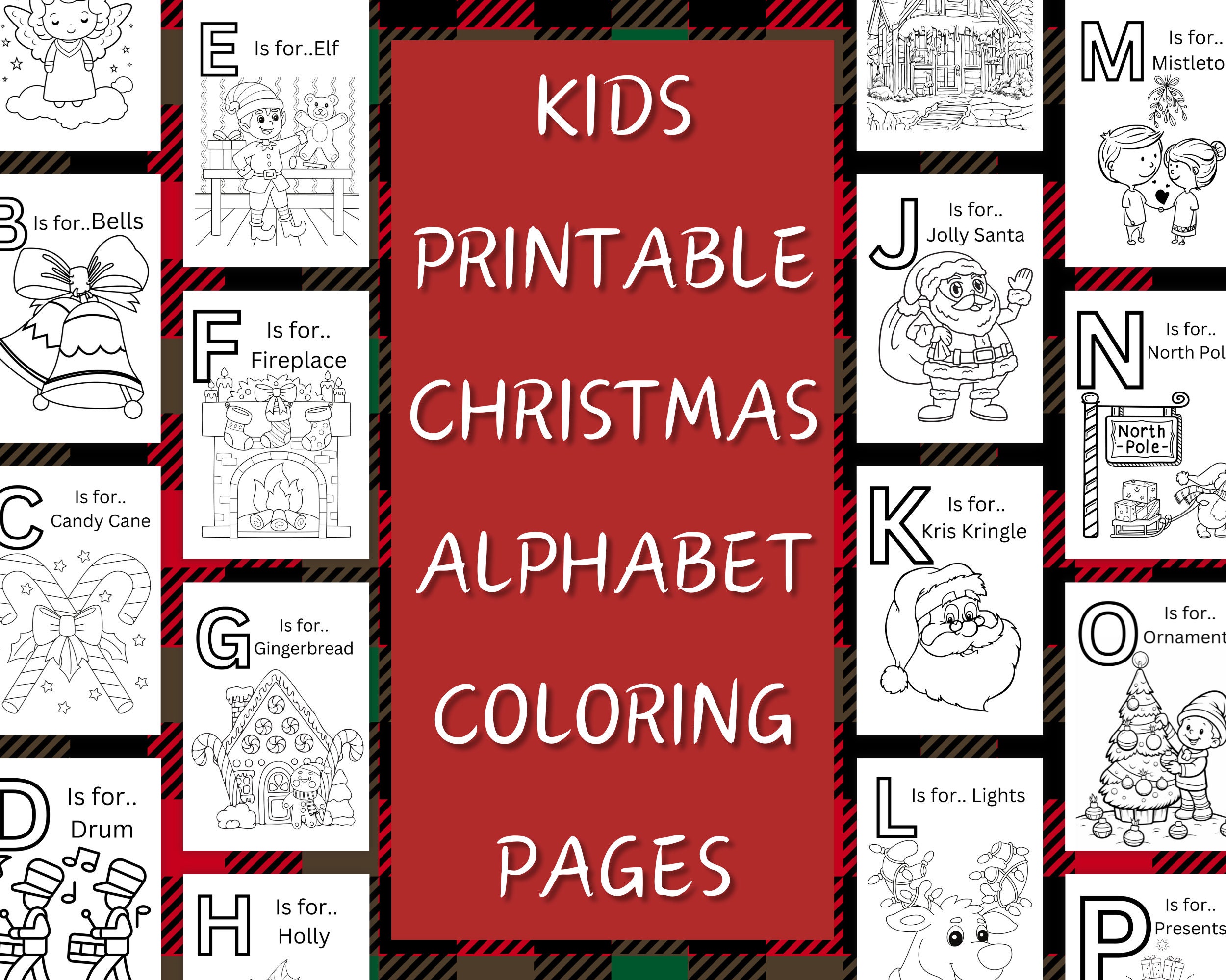 Kids Printable Christmas Alphabet Coloring Pages 26 Fun Etsy