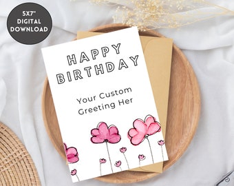 Pink Flower Birthday Card Printable digital Download Cute Birthday Celebration DIY Birthday Card Wild Flower Birthday Card for Her