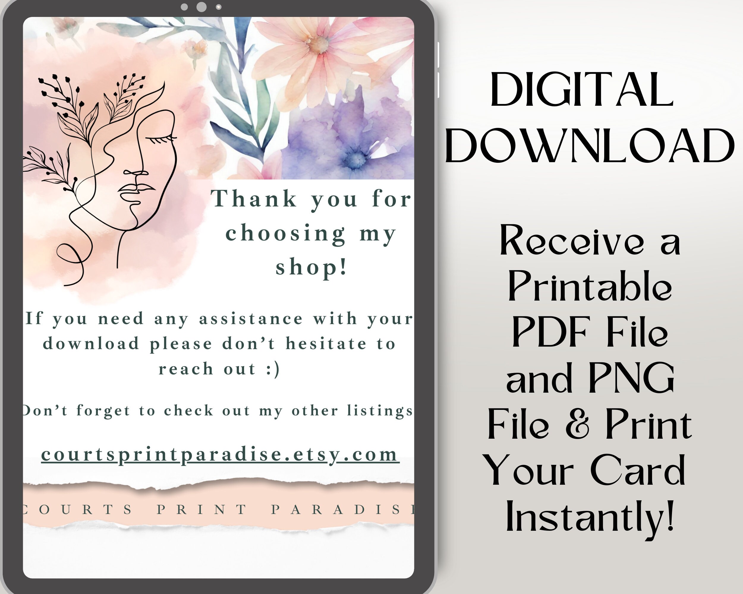 Watercolor Flowers Printable Happy Birthday Greeting Card 5x7 Vertical ...