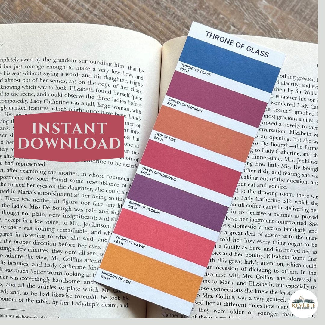 Throne of Glass Printable Bookmark Set – Pantone-inspired Book Color ...