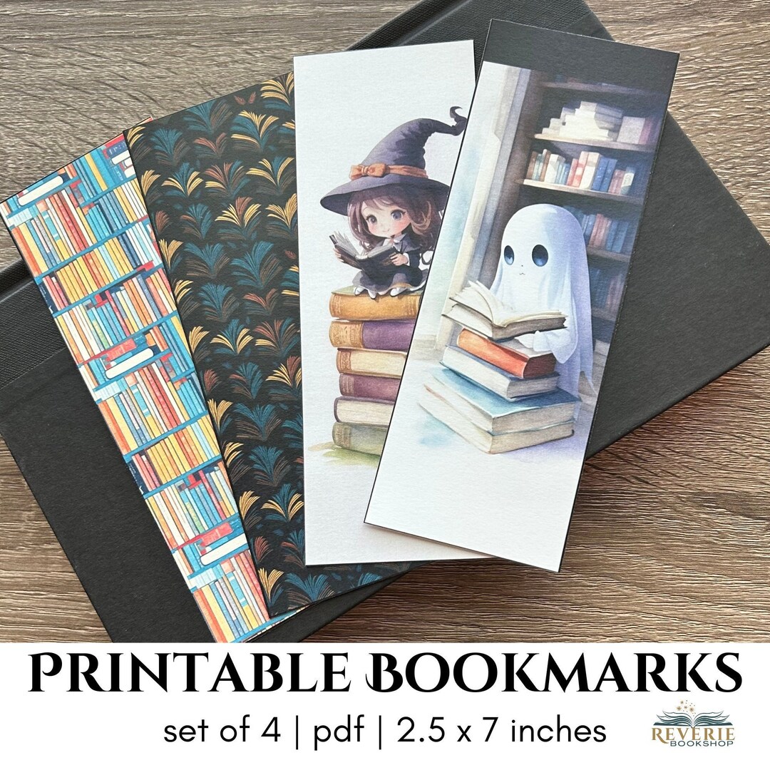 4 Cute Halloween Printable Bookmarks Paper Bookmarks Fall Etsy