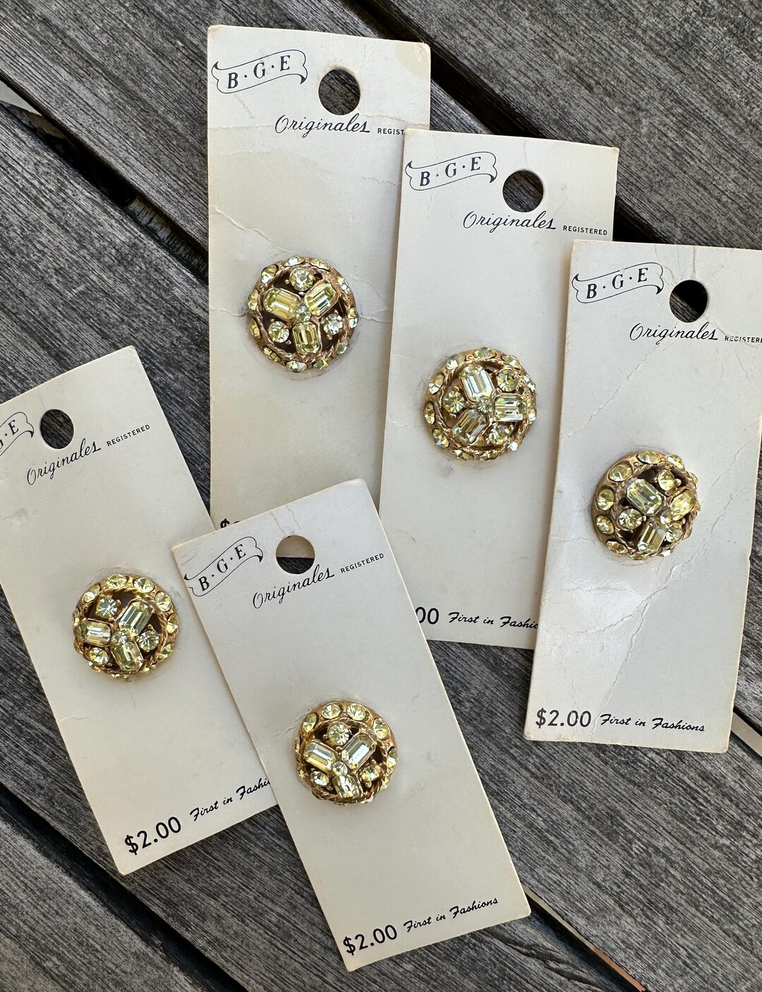Vintage Rhinestone Buttons, B.G.E. Originals, Set of 5 - Etsy