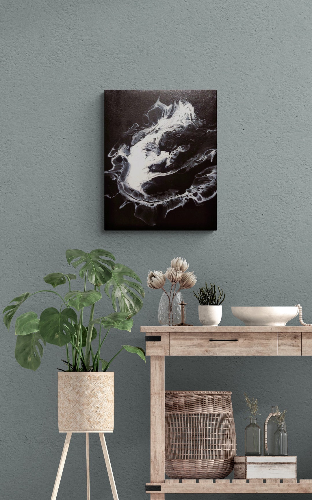 Fluid Art Filled With Acrylic Jellyfish Black and White Etsy