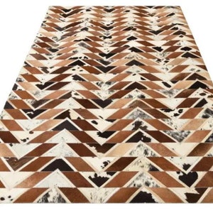Handmade by New collection leather cowhide patchwork white Brown tone area rug home Decor gift  design free shipping ZR-72
