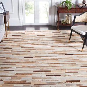 Handmade by New collection leather cowhide patchwork white Brown tone area rug home Decor gift  design free shipping ZR-62