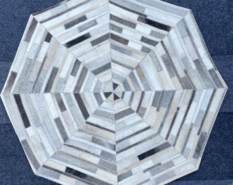 Handmade Cowhide Patchwork Round Rug, Star Design ZR 26