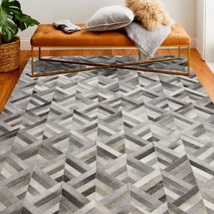 Handmade by New collection leather cowhide patchwork white grey tone area rug home Decor gift  design free shipping ZC-40