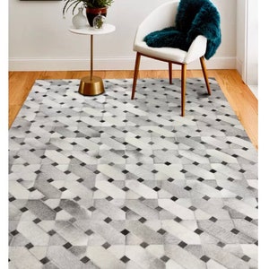 Handmade by New collection leather cowhide patchwork white grey tone area rug home Decor gift  design free shipping ZC-55