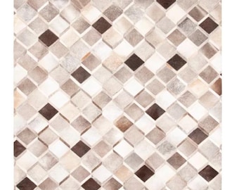 Handmade Cowhide Patchwork Area Rug: White, Grey,  Brown ZR 77