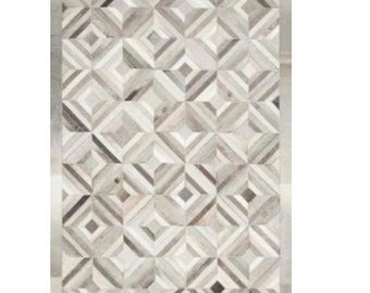 Handmade Cowhide Patchwork Area Rug, Grey Tone Home Decor ZR 17