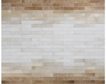 Handmade Patchwork Cowhide Area Rug: Brown White Leather ZR 29