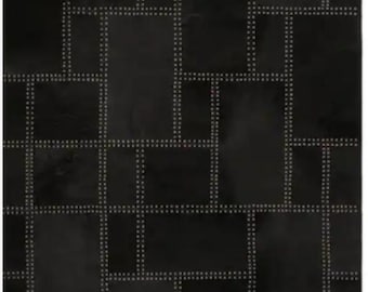 Tappeto patchwork in pelle di mucca nera fatto a mano, arredamento per la casa ZR-49
