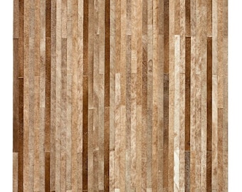 Handmade Cowhide Patchwork Area Rug, Beige & Tan Leather ZR 30