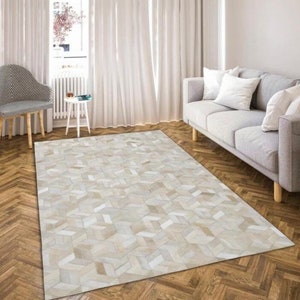 Handmade by New collection leather cowhide patchwork white ivory tone area rug home Decor gift  design free shipping ZR-15